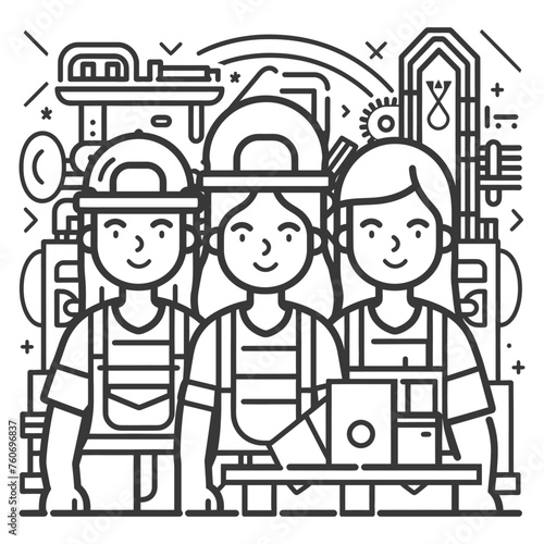 Outline illustration Celebration of International Workers Day or Labor Day Work happily and safely