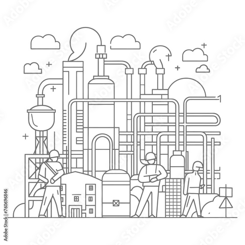 Outline illustration Celebration of International Workers Day or Labor Day Work happily and safely