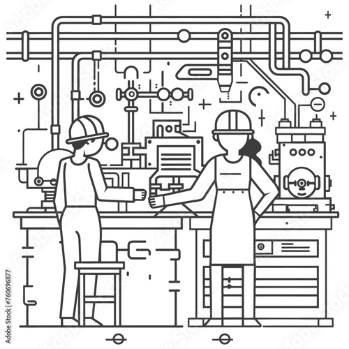 Outline illustration Celebration of International Workers Day or Labor Day Work happily and safely