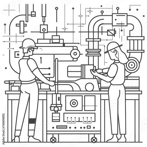 Outline illustration Celebration of International Workers Day or Labor Day Work happily and safely