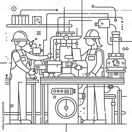 Outline illustration Celebration of International Workers Day or Labor Day Work happily and safely