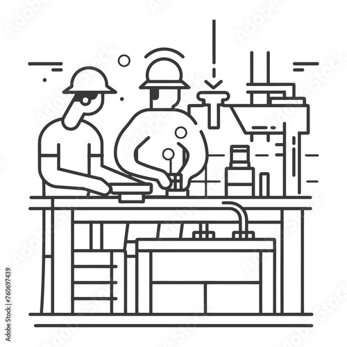 Outline illustration Celebration of International Workers Day or Labor Day Work happily and safely