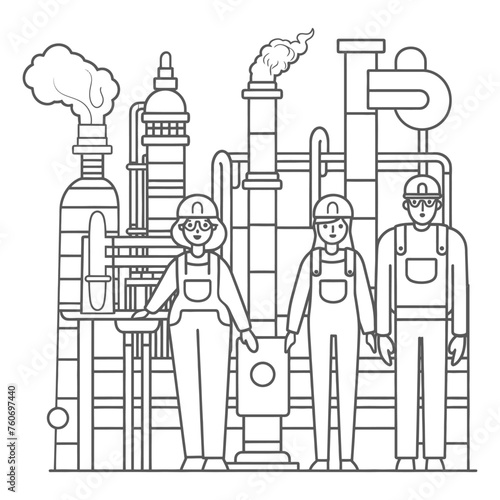 Outline illustration Celebration of International Workers Day or Labor Day Work happily and safely