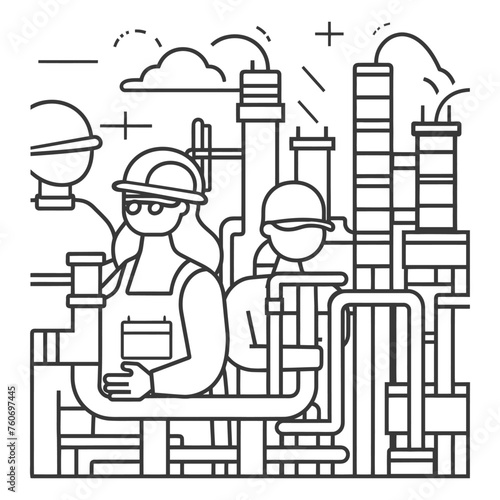Outline illustration Celebration of International Workers Day or Labor Day Work happily and safely