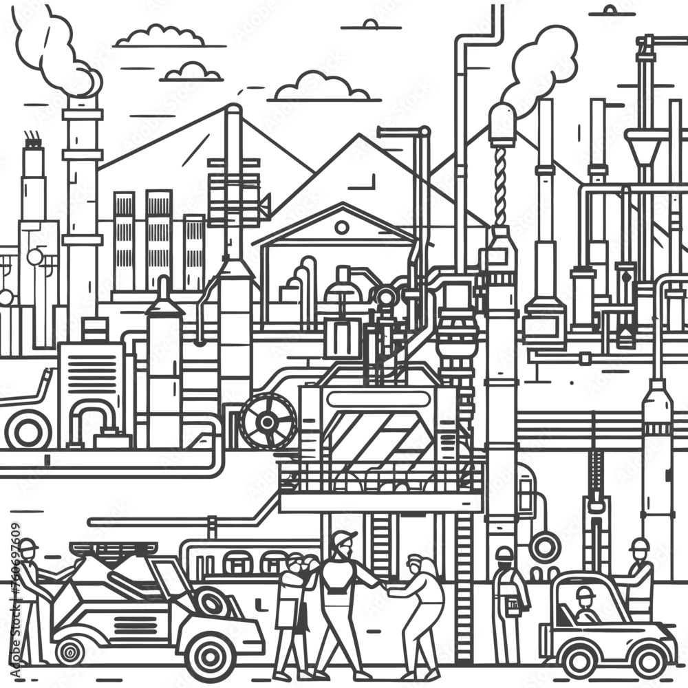 Obraz premium Outline illustration Celebration of International Workers Day or Labor Day Work happily and safely