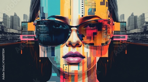Capture the essence of the digital age with pixelated imagery and glitch effects photo