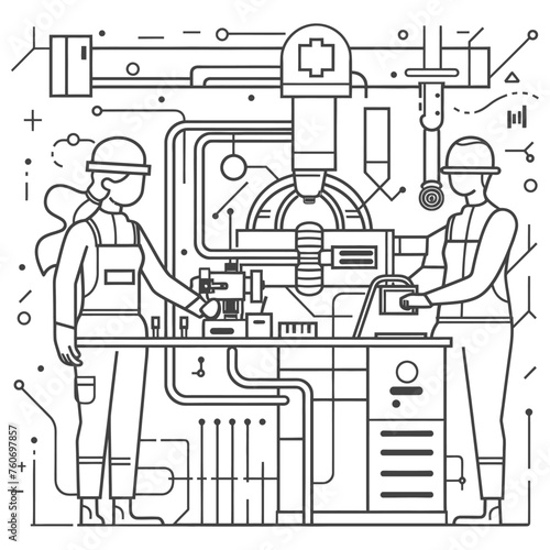 Outline illustration Celebration of International Workers Day or Labor Day Work happily and safely