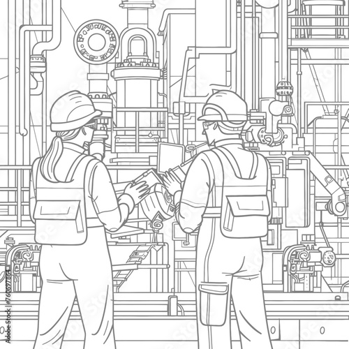 Outline illustration Celebration of International Workers Day or Labor Day Work happily and safely