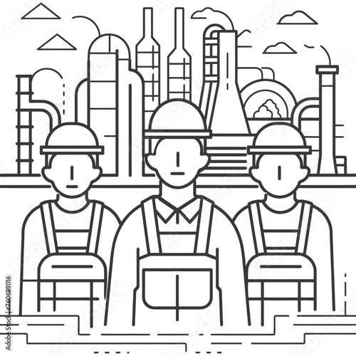 Outline illustration Celebration of International Workers Day or Labor Day Work happily and safely