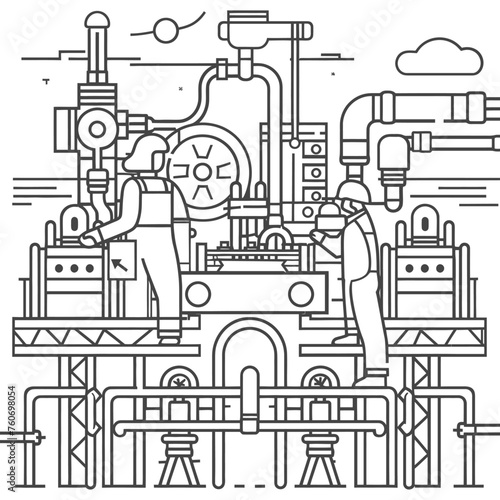 Outline illustration Celebration of International Workers Day or Labor Day Work happily and safely