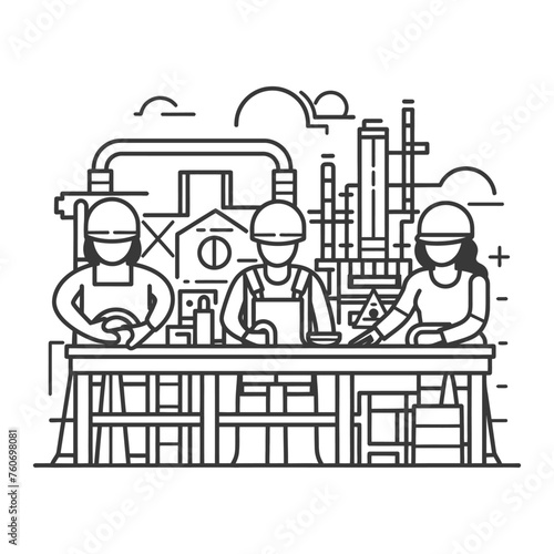 Outline illustration Celebration of International Workers Day or Labor Day Work happily and safely