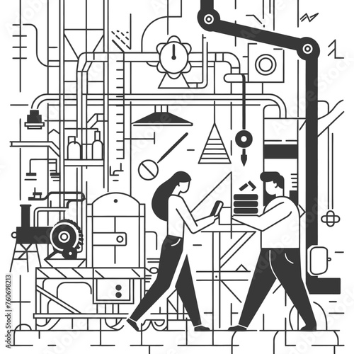 Outline illustration Celebration of International Workers Day or Labor Day Work happily and safely