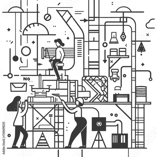 Outline illustration Celebration of International Workers Day or Labor Day Work happily and safely