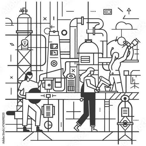 Outline illustration Celebration of International Workers Day or Labor Day Work happily and safely