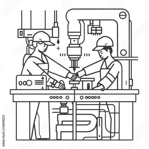 Outline illustration Celebration of International Workers Day or Labor Day Work happily and safely