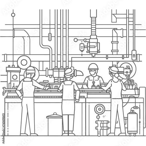 Outline illustration Celebration of International Workers Day or Labor Day Work happily and safely