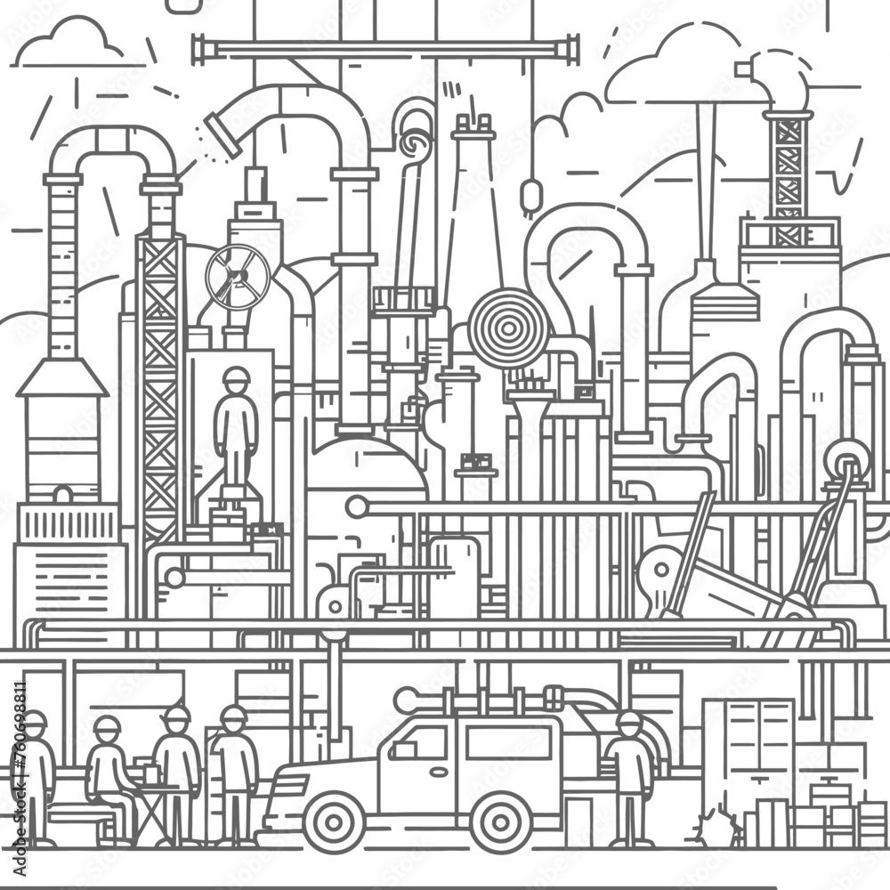 Fototapeta premium Outline illustration Celebration of International Workers Day or Labor Day Work happily and safely