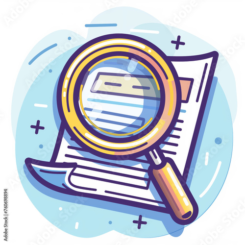 Stacked papers under a magnifying glass, symbolizing scrutiny or analysis.
