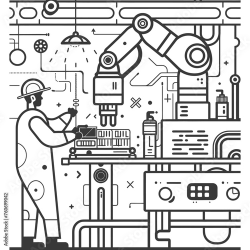 Outline illustration Celebration of International Workers Day or Labor Day Work happily and safely