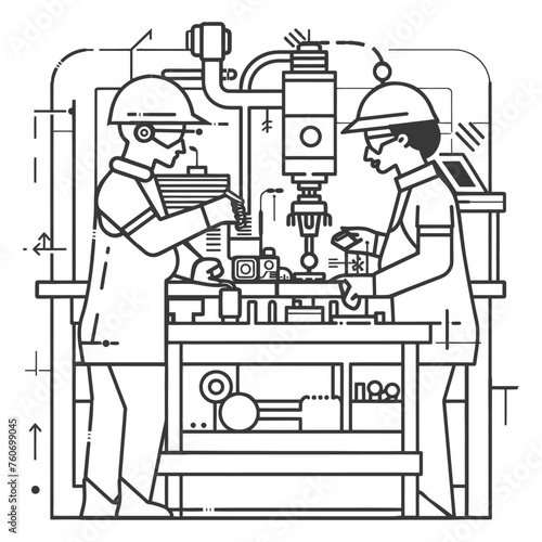 Outline illustration Celebration of International Workers Day or Labor Day Work happily and safely