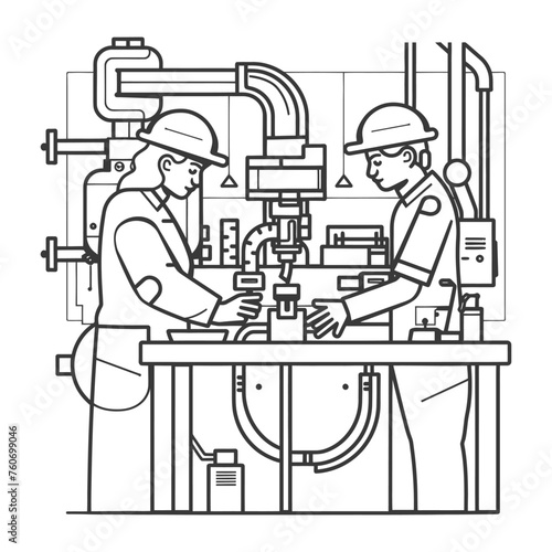 Outline illustration Celebration of International Workers Day or Labor Day Work happily and safely