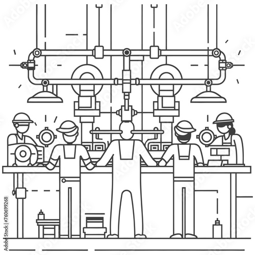 Outline illustration Celebration of International Workers Day or Labor Day Work happily and safely
