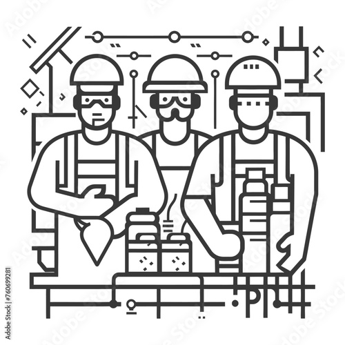 Outline illustration Celebration of International Workers Day or Labor Day Work happily and safely