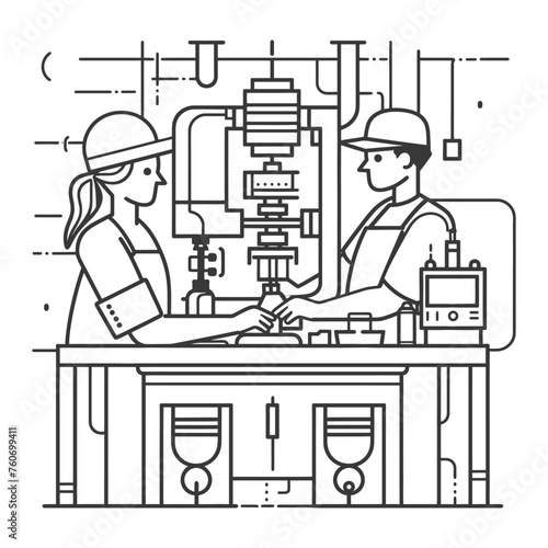 Outline illustration Celebration of International Workers Day or Labor Day Work happily and safely