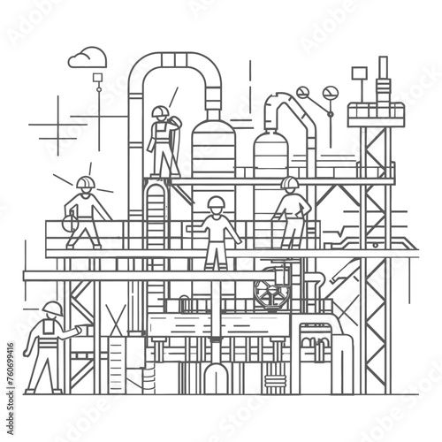 Outline illustration Celebration of International Workers Day or Labor Day Work happily and safely
