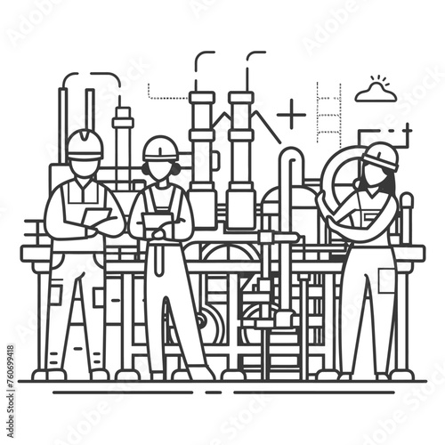 Outline illustration Celebration of International Workers Day or Labor Day Work happily and safely