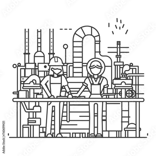 Outline illustration Celebration of International Workers Day or Labor Day Work happily and safely