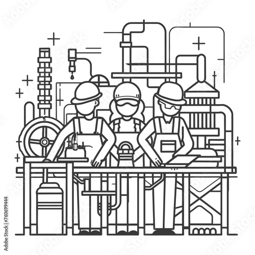 Outline illustration Celebration of International Workers Day or Labor Day Work happily and safely