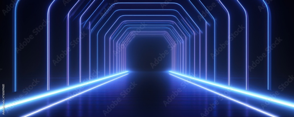 Fototapeta premium Gray neon tunnel entrance path design seamless tunnel lighting neon linear strip background