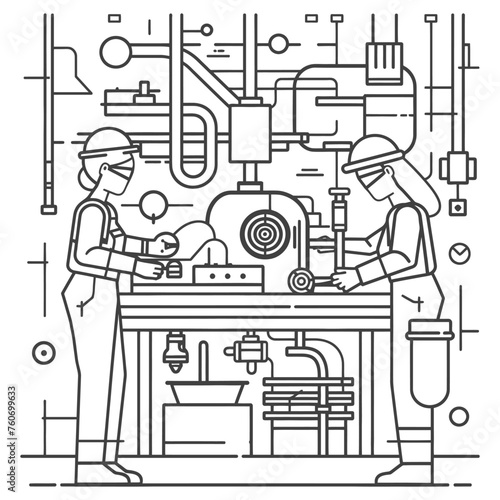 Outline illustration Celebration of International Workers Day or Labor Day Work happily and safely