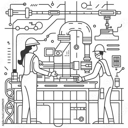 Outline illustration Celebration of International Workers Day or Labor Day Work happily and safely