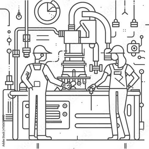Outline illustration Celebration of International Workers Day or Labor Day Work happily and safely