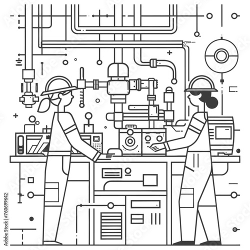 Outline illustration Celebration of International Workers Day or Labor Day Work happily and safely