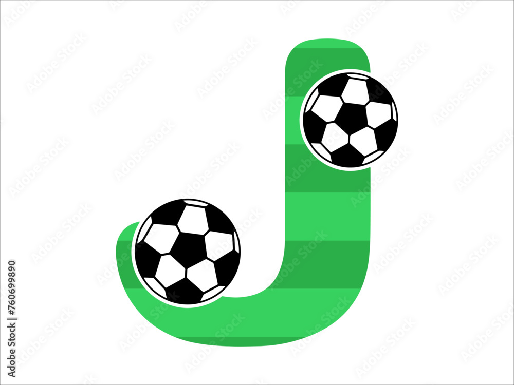 Naklejka premium Alphabet Letter J with Soccer Ball Illustration