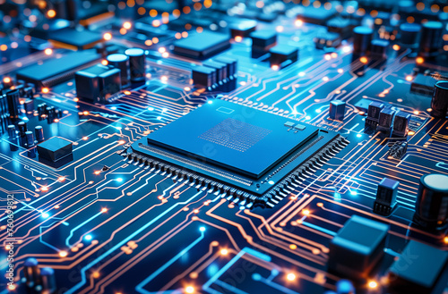 High-tech chip on complex printed-circuit board © dkimages