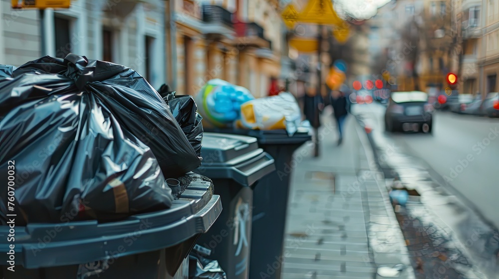 Obraz premium Garbage trash on city street. Background concept