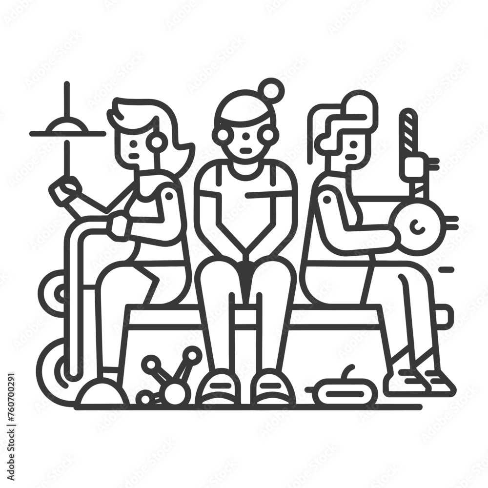 Outline illustration Celebration World Health Day exercise or workout the fitness system at the gym Outline illustration Celebration World Health Day exercise or workout the fitness system at the gym