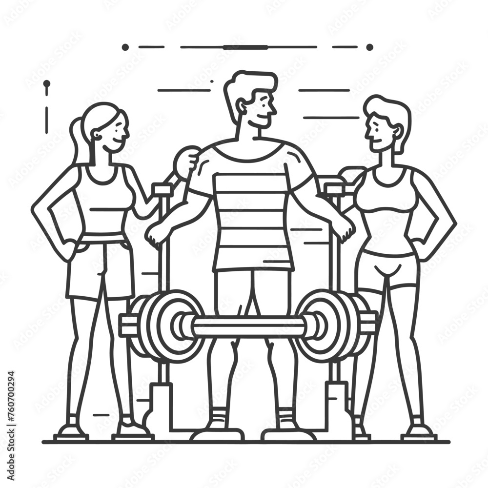 Outline illustration Celebration World Health Day exercise or workout the fitness system at the gym Outline illustration Celebration World Health Day exercise or workout the fitness system at the gym