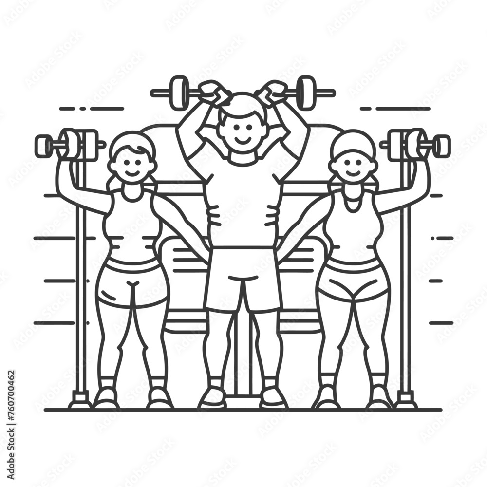 Outline illustration Celebration World Health Day exercise or workout the fitness system at the gym Outline illustration Celebration World Health Day exercise or workout the fitness system at the gym