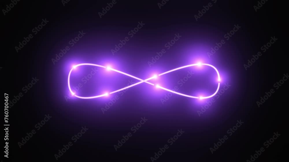 Neon infinity sign. 3D render seamless loop animation. Abstract ...
