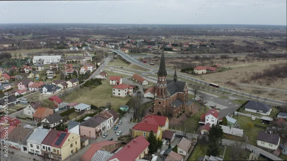 Beautiful Church Market Square Rozwadow Stalowa Wola Aerial View Poland Beautiful Church Market Square Rozwadow Stalowa Wola Aerial View Poland