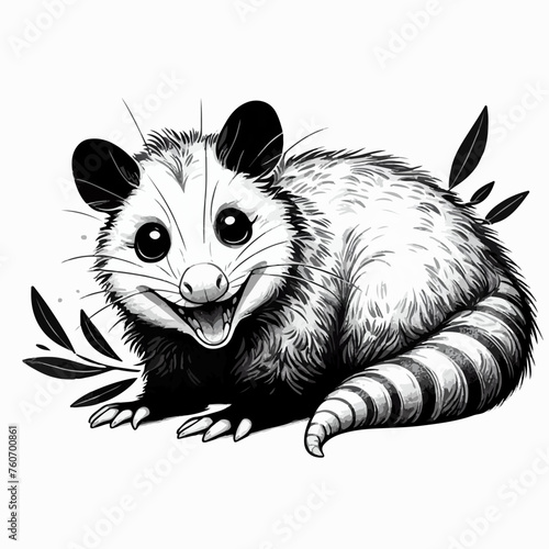 cute cartoon vector illustration of the smiling possum on the white background photo