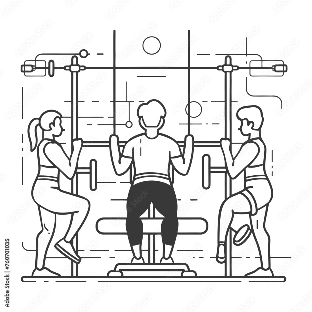 Outline illustration Celebration World Health Day exercise or workout the fitness system at the gym Outline illustration Celebration World Health Day exercise or workout the fitness system at the gym