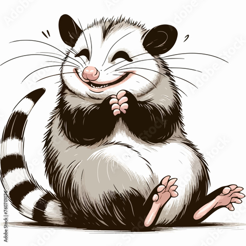 cute cartoon vector illustration of the smiling possum on the white background photo