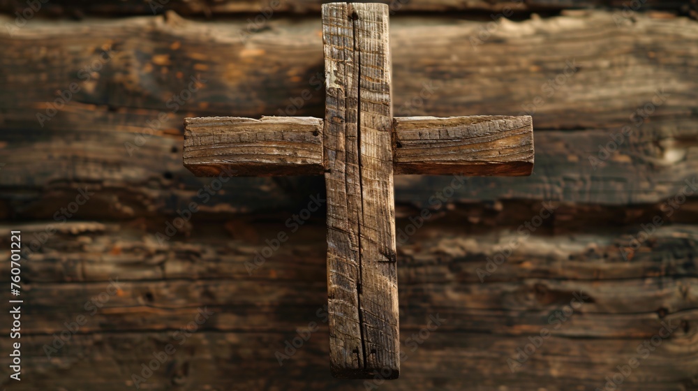 Rustic wooden cross sculpture A hand carved rustic wooden cross embodying the simplicity and profoundness of spiritual belief