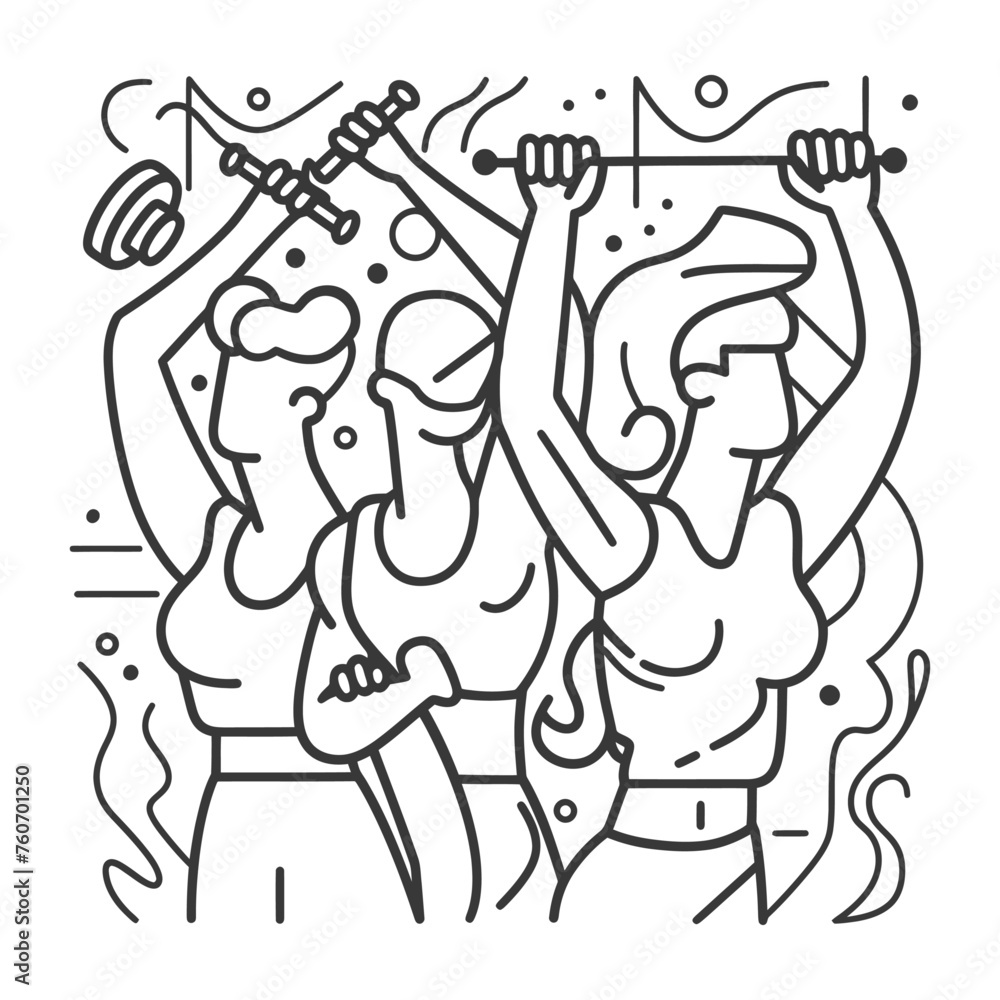 Outline illustration Celebration World Health Day exercise or workout the fitness system at the gym Outline illustration Celebration World Health Day exercise or workout the fitness system at the gym